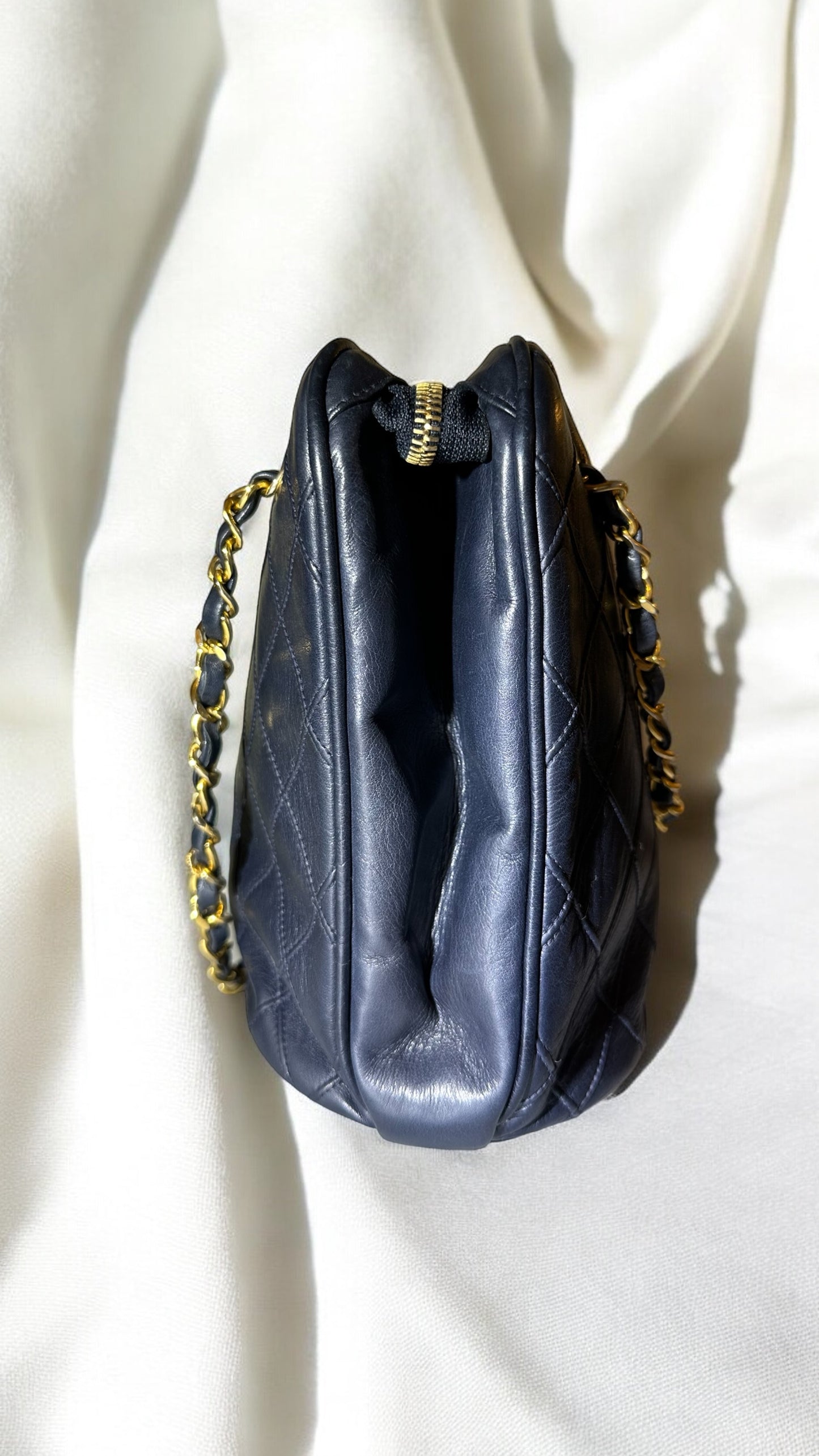 1989 Vintage Chanel Quilted Navy Blue Shoulder Bag